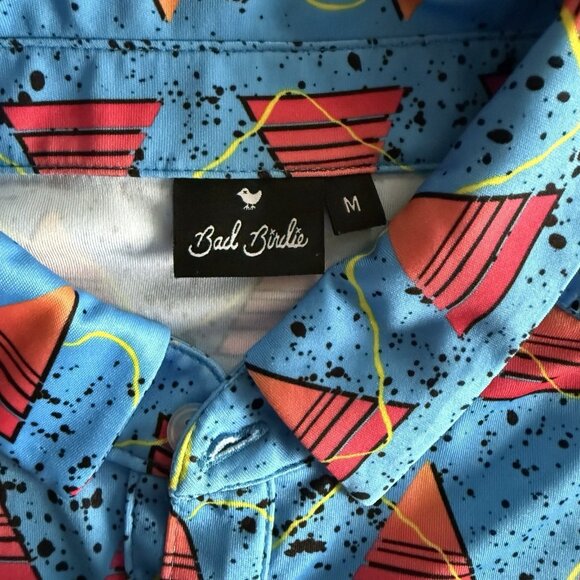 Bad Birdie Golf Polo Shirt Mens Medium Lot 3 Flamingo Tropical Abstract 80s 90s - Picture 4 of 11